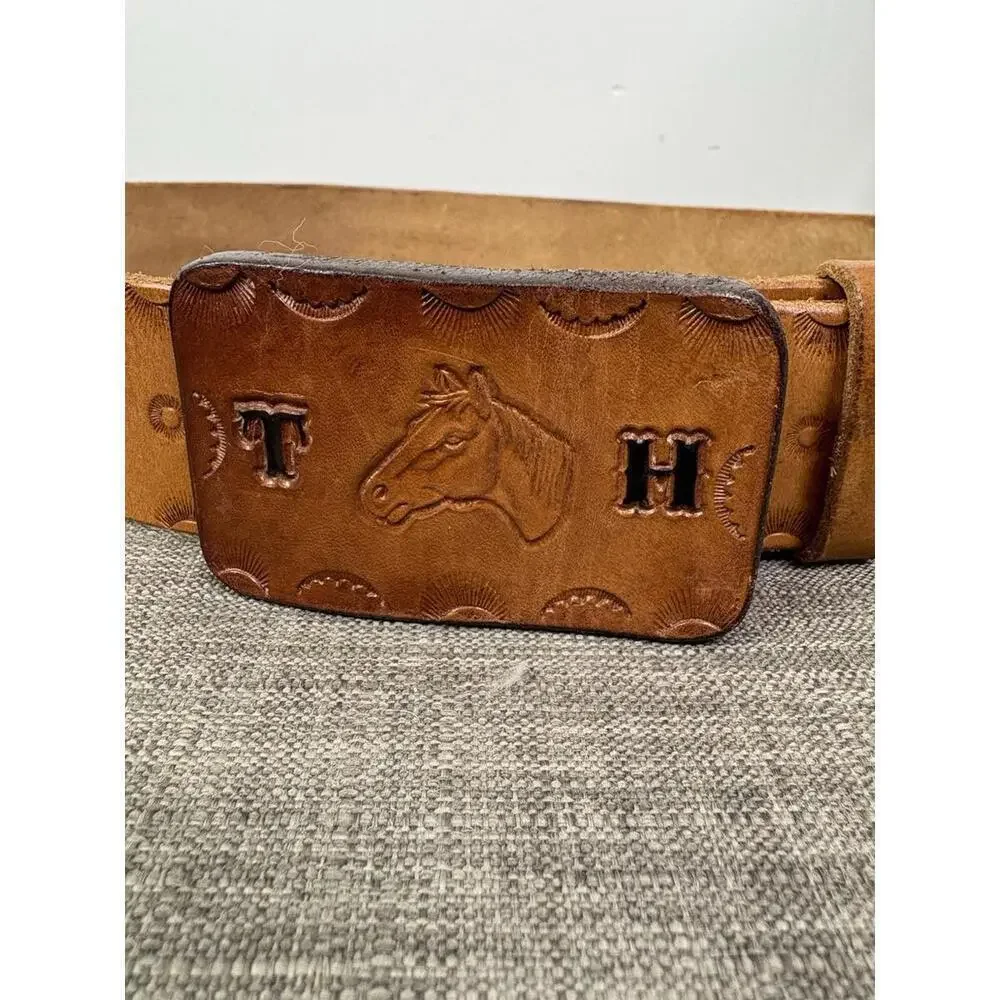 Leather Belt Western Hutch TH Sundial Horse Embossed 44 To 47 Inch Cowgirl